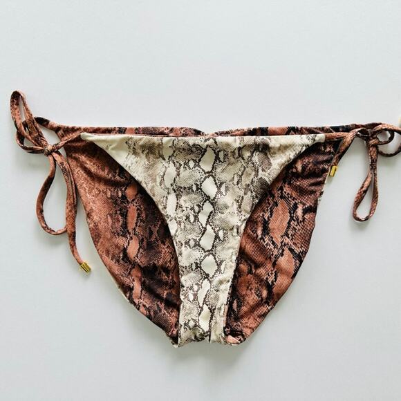 Pilyq PQ Swim Snakeskin Python Reversible Bikini Bottoms Size Medium Tan Brown - Picture 1 of 7